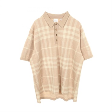BURBERRY Check jacquard Polo shirt 8068482 wool silk Beige #XXL Used mens
