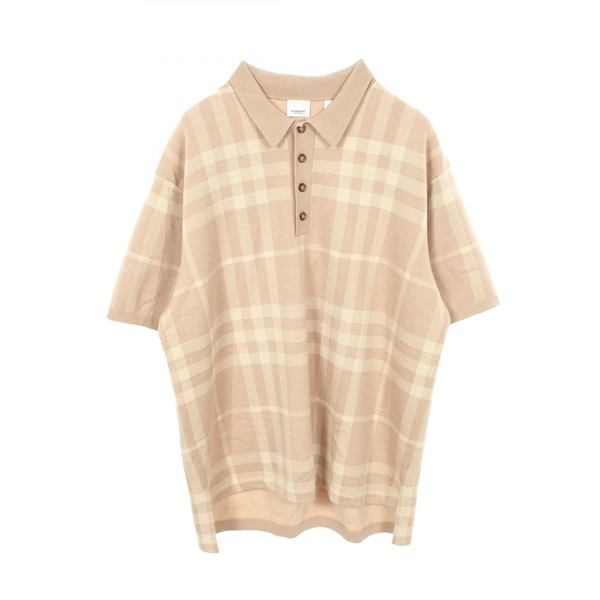 BURBERRY Check jacquard Polo shirt 8068482 wool silk Beige #XXL Used mens