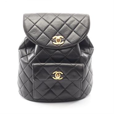 CHANEL Matelasse Rucksack Backpack Lambskin Black Used Women GHW