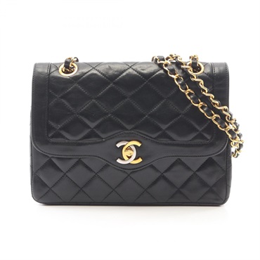 CHANEL Matelasse Double Flap Vintage chain Shoulder hand Bag Lambskin black