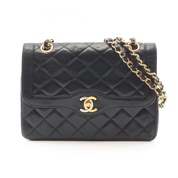 CHANEL Matelasse Double Flap Vintage chain Shoulder hand Bag Lambskin black