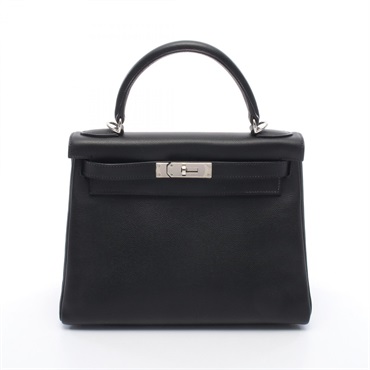 HERMES Kelly 28 Shoulder Handbag Epsom leather Black Used Women J SHW