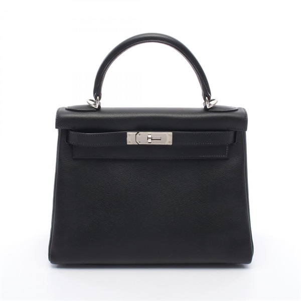 HERMES Kelly 28 Shoulder Handbag Epsom leather Black Used Women J SHW