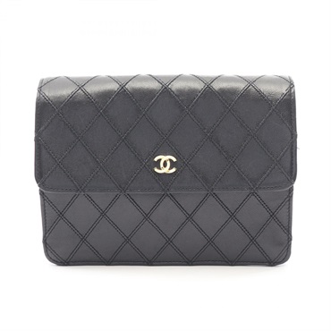 CHANEL Bicolole Pouch Bag Lambskin sheep leather Black Used Women GHW CC Coco