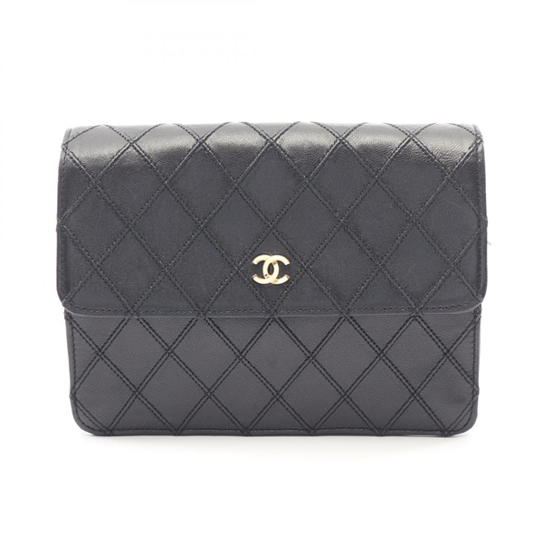 CHANEL Bicolole Pouch Bag Lambskin sheep leather Black Used Women GHW CC Coco