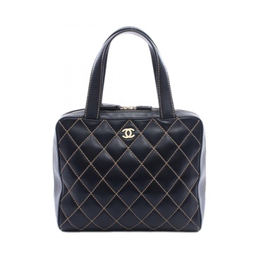 CHANEL Wild Stitch Hand Tote Bag Lambskin sheep leather Black Used Women GHW CC