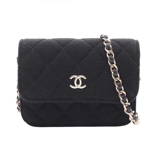 CHANEL Mini Mini Matelasse Chain Shoulder crossbody Bag cotton Black Used GHW CC