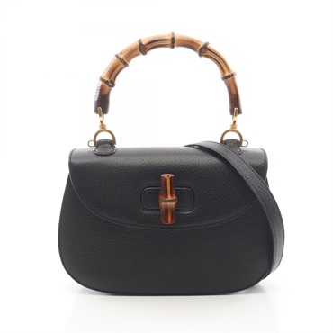 GUCCI Bamboo 2WAY Shoulder Crossbody Handbag leather Black Used Women