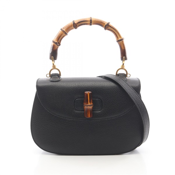 GUCCI Bamboo 2WAY Shoulder Crossbody Handbag leather Black Used Women