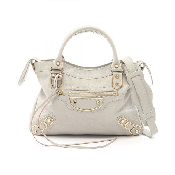 BALENCIAGA Classic Metallic Edge City Crossbody Handbag 390149 leather Gray Used