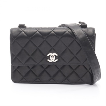 CHANEL Matelasse Shoulder Bag Lambskin sheep leather Black Used Women SHW CC