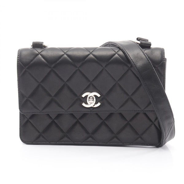 CHANEL Matelasse Shoulder Bag Lambskin sheep leather Black Used Women SHW CC