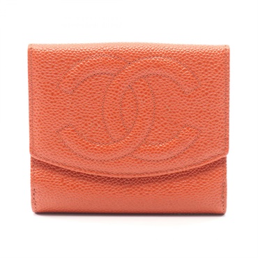 CHANEL COCO Mark Double Sided Wallet A13496 leather Brown Used Women GHW CC