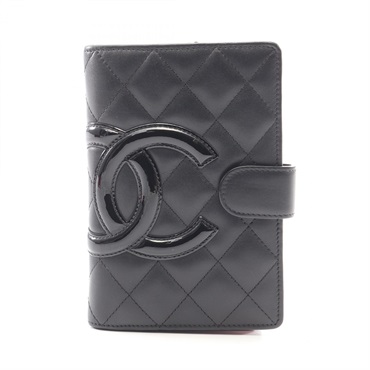 CHANEL Cambon line Bi-fold Wallet Purse leather Patent leather Black Pink Used