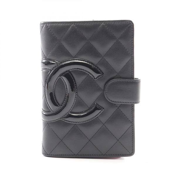 CHANEL Cambon line Bi-fold Wallet Purse leather Patent leather Black Pink Used