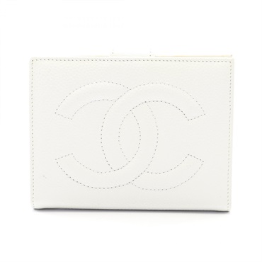 CHANEL COCO Mark Bi-fold wallet Grained Calfskin leather White Used Women GHW