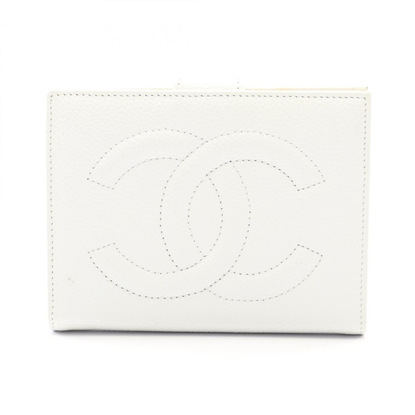 CHANEL COCO Mark Bi-fold wallet Grained Calfskin leather White Used Women GHW
