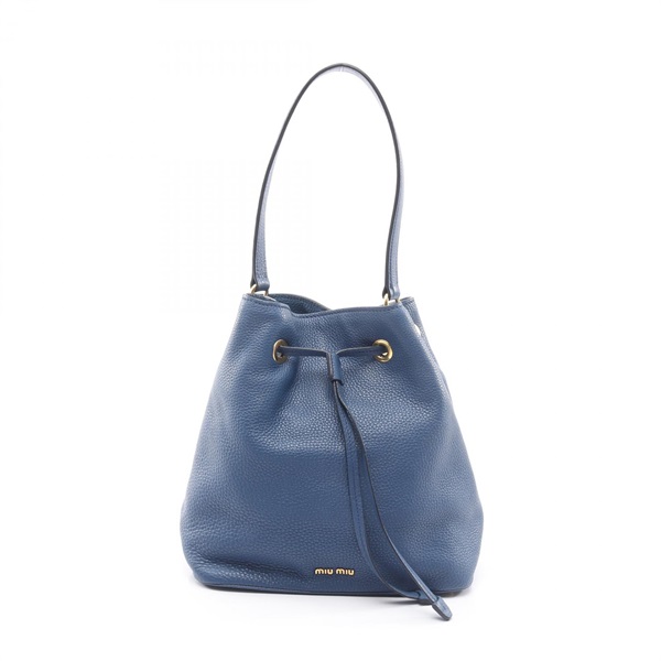 Miu Miu Drawstring Shoulder hand Bag leather Blue Used Women