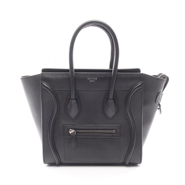 CELINE Luggage micro shopper Tote hand Bag 167793 leather Black Used Women