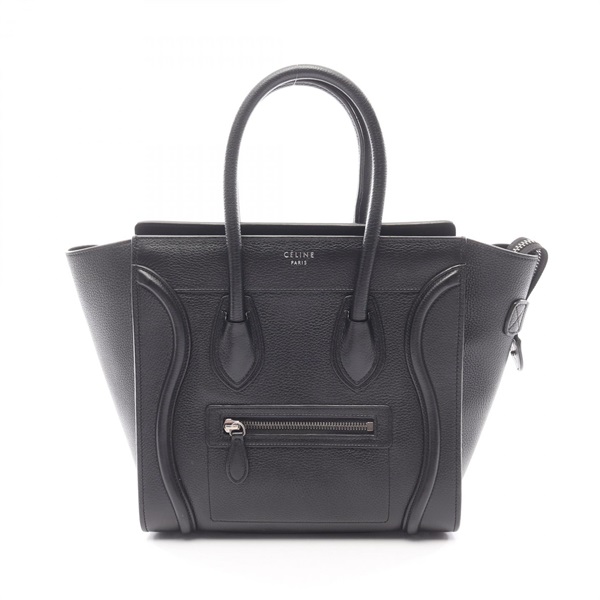 CELINE Luggage micro shopper Tote hand Bag 167793 leather Black Used Women