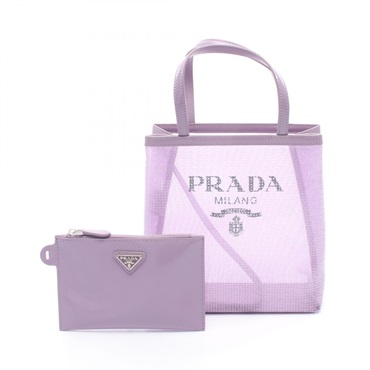 PRADA RETE PAILLETTES Sequins Tote hand Bag 1BG417 leather mesh lavender