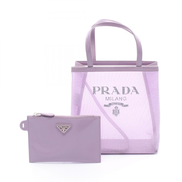 PRADA RETE PAILLETTES Sequins Tote hand Bag 1BG417 leather mesh lavender