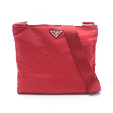 PRADA Triangle logo crossbody Shoulder Bag Nylon leather Red Used Women
