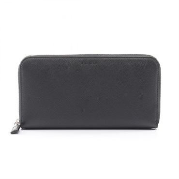 PRADA Embossed logo Around long wallet Saffiano leather Black Used unisex