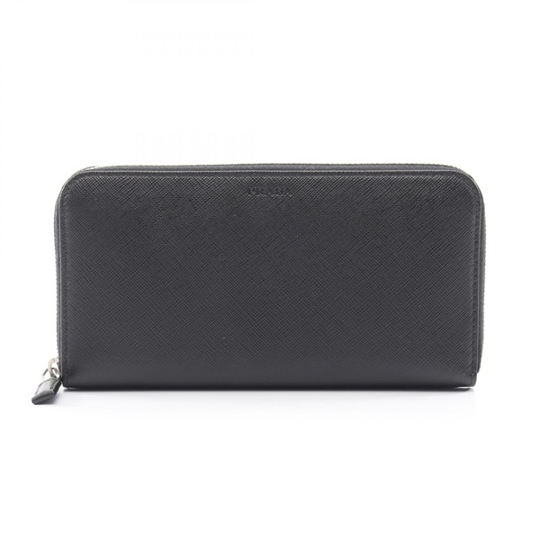 PRADA Embossed logo Around long wallet Saffiano leather Black Used unisex