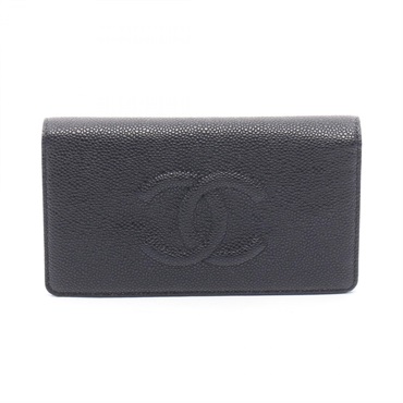 CHANEL COCO Mark Bifold purse Calfskin Black SHW Used Women CC Logo