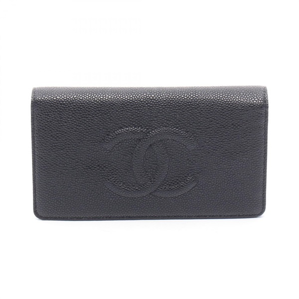 CHANEL COCO Mark Bifold purse Calfskin Black SHW Used Women CC Logo