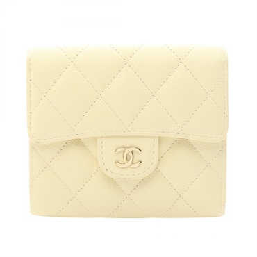CHANEL Classic Small Flap Tri-Fold Purse Wallet AP0231 leather Yellow GHW Used