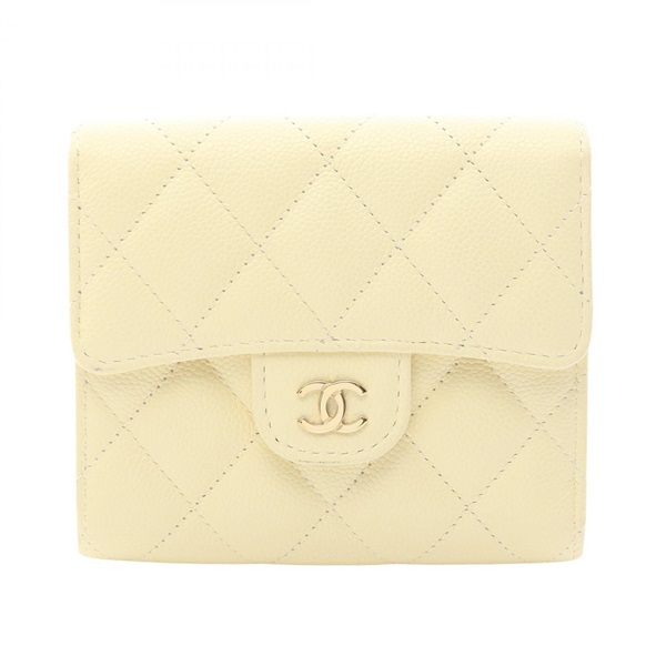 CHANEL Classic Small Flap Tri-Fold Purse Wallet AP0231 leather Yellow GHW Used