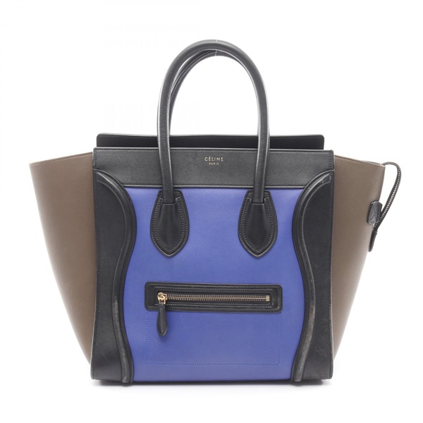 CELINE Luggage Mini Shopper Tote Handbag 189213 leather Black Gray Blue Used