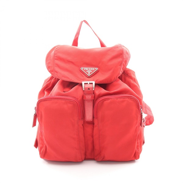 PRADA VELA Triangle logo Rucksack Backpack B5885 Nylon leather Red Used Women