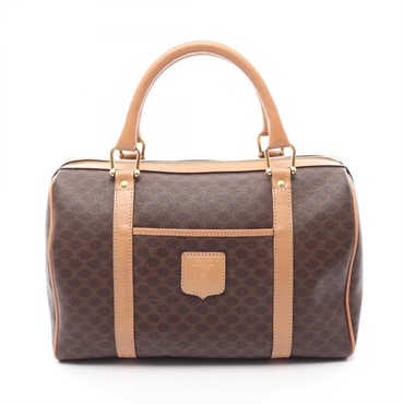 CELINE Macadam Mini Duffel Handbag PVC coated canvas leather Brown Beige Used