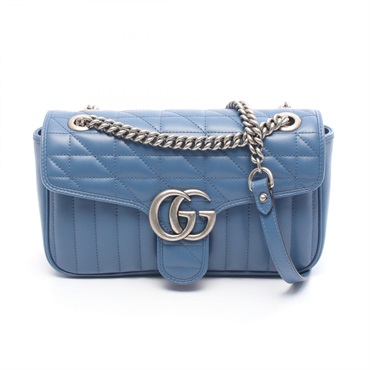 GUCCI GG Marmont Quilting Small Chain Shoulder Handbag 443497 leather Blue Used
