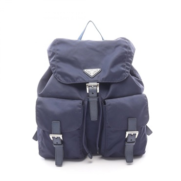PRADA Rucksack Backpack bag Nylon Saffiano leather Navy Used Women