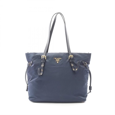 PRADA Tote shoulder hand Bag Nylon Saffiano leather Navy Used Women