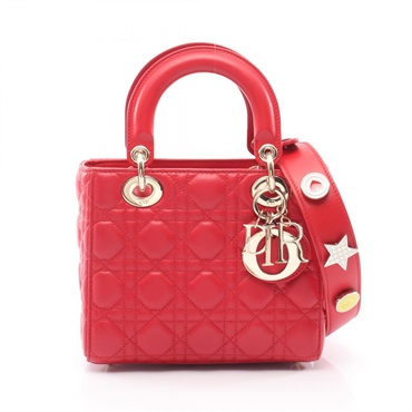 Dior LADY DIOR MY ABCDIOR Small Cannage Shoulder Handbag leather Red Used Women