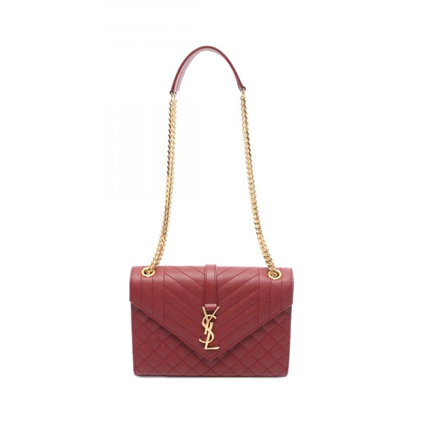 SAINT LAURENT PARIS Envelope medium Chain Shoulder Bag 600185 leather Red Used