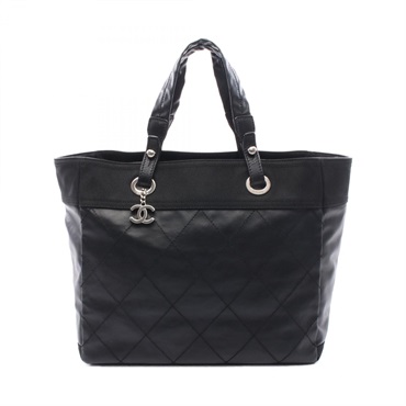 CHANEL Paris Biarritz MM Tote Bag A34209 canvas leather Black SHW Used