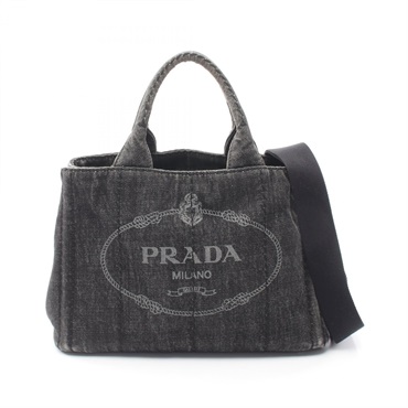 PRADA CANAPA Shoulder Hand Tote Bag 1BG439 denim Black Used Women Logo
