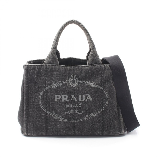 PRADA CANAPA Shoulder Hand Tote Bag 1BG439 denim Black Used Women Logo