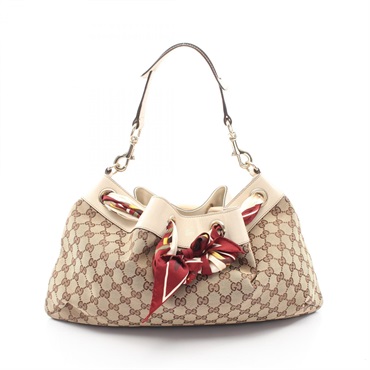 GUCCI Positano GG Canvas Shoulder Handbag 162738 leather Nylon canvas Beige Used