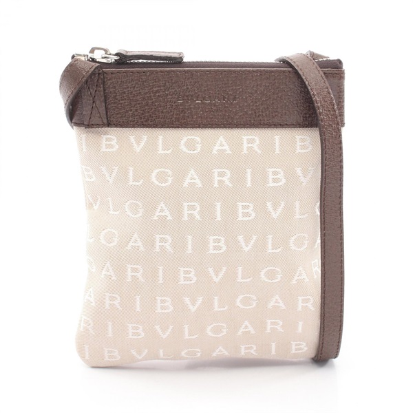 BVLGARI Logo mania Crossbody Shoulder Bag canvas leather Beige Brown Used Women