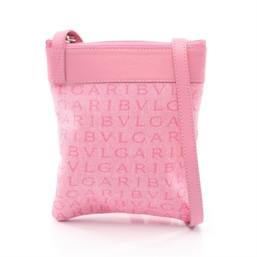 BVLGARI Logo mania Crossbody Shoulder Bag canvas leather Pink Used Women
