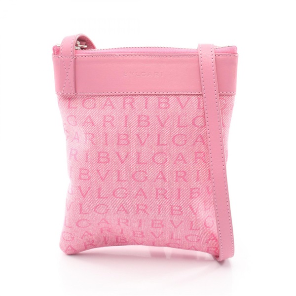 BVLGARI Logo mania Crossbody Shoulder Bag canvas leather Pink Used Women