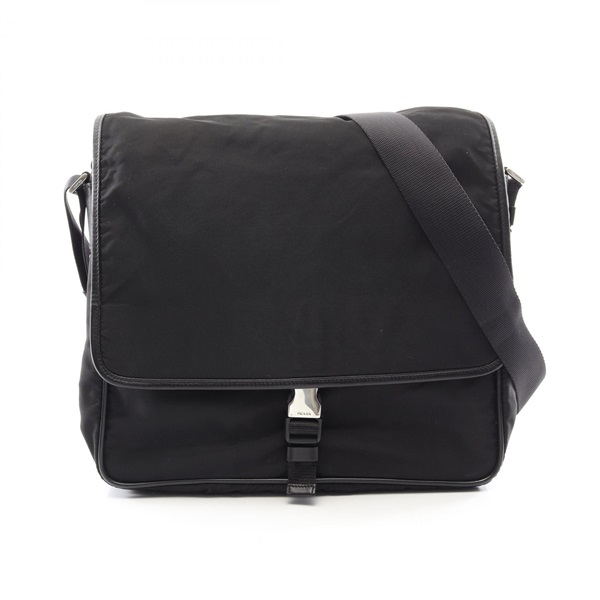 PRADA Messenger Crossbody Shoulder Bag Nylon Saffiano leather Black Used unisex