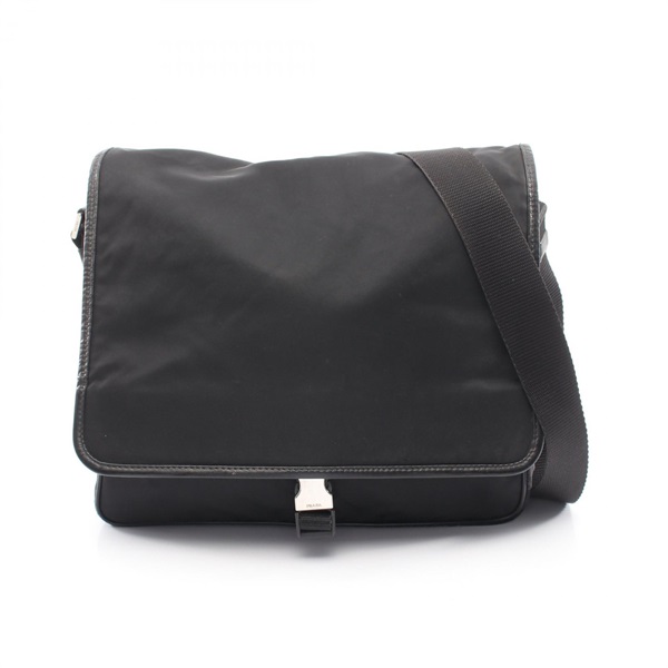 PRADA Messenger Shoulder Bag Nylon Saffiano leather Black Used unisex